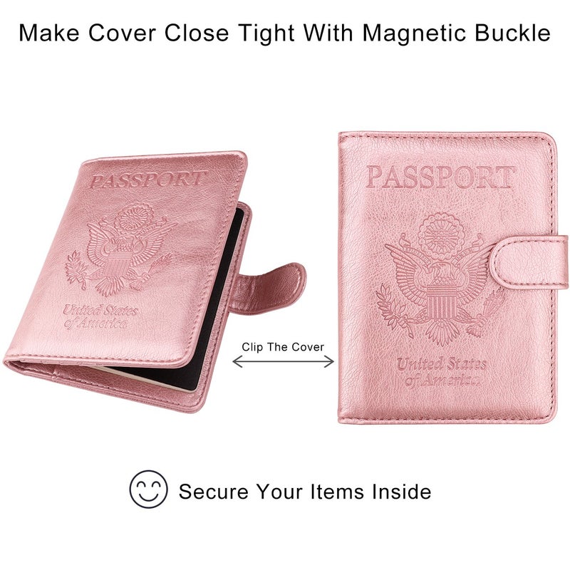 WALNEW Passport Holder for Travel, RFID Passport Cover Wallet for Women Men, PU Leather Passport Book Card Holder Case with Pen, Travelling Essentials for Flying - Image 5