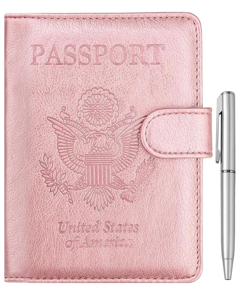 WALNEW Passport Holder for Travel, RFID Passport Cover Wallet for Women Men, PU Leather Passport Book Card Holder Case with Pen, Travelling Essentials for Flying - Image 1
