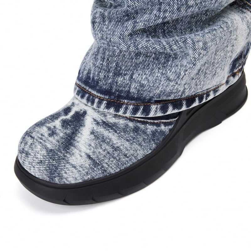 CAGLGLZ Mid Calf Denim Boots for Women Round Toe Fold Over Jeans Booties with Padlock Thick Bottom Platform Boots Vintage Fashion Western Cowboy Shoes(Blue,9.5) - Image 4