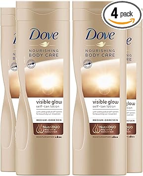 Dove 4 Pack Dove Visible Glow Self Tan Lotion Medium to Dark for Gradual Skin Tone 400ml - Image 1