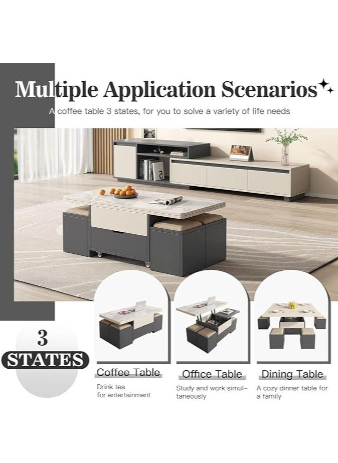 Generic - Multifunctional Adjustable Height Modern Dining Table Set Coffee Table Set - Image 1