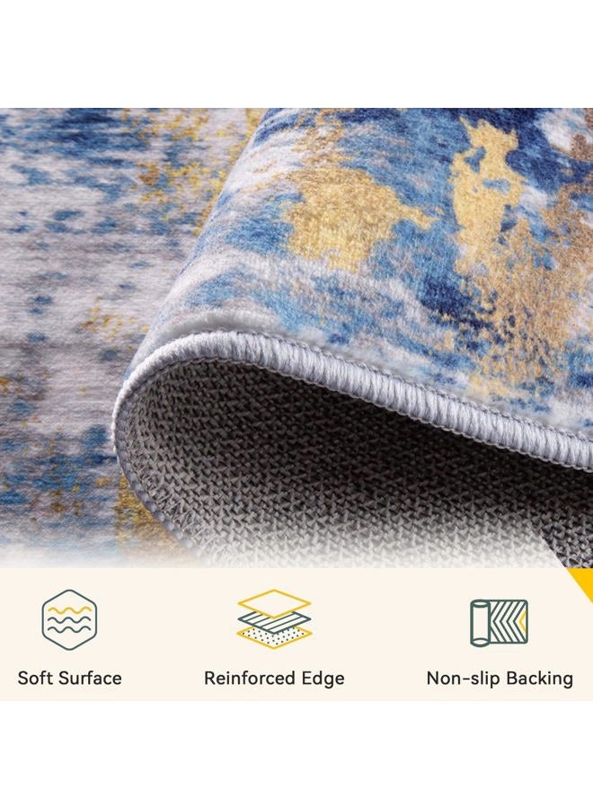 RELEANY Washable Area Rugs 9'x12' Non-Slip Modern Abstract Soft for Living Room Entryway Bedroom Nursery, Print Pattern, Grey Blue Gold/Golden - Image 5