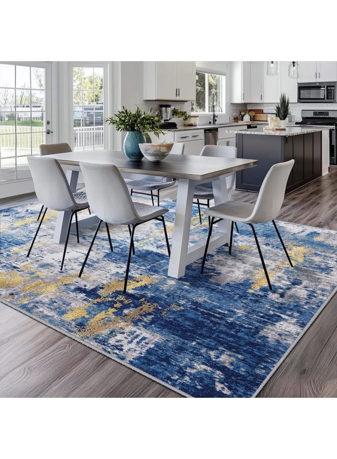 RELEANY Washable Area Rugs 9'x12' Non-Slip Modern Abstract Soft for Living Room Entryway Bedroom Nursery, Print Pattern, Grey Blue Gold/Golden - Image 4