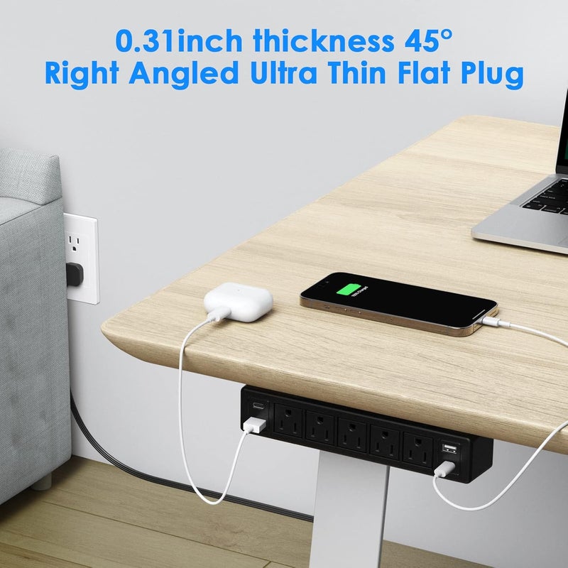 شريط طاقة قابل للتثبيت تحت المكتب بقدرة 1.40 واط، شريط طاقة بمقبس USB-C سريع الشحن بقدرة 20 واط ومزود بحماية ضد الصدمات الكهربائية بقدرة 1200 جول، يحتوي على 9 منافذ للكهرباء، 2 منفذ USB-C و2 منفذ USB-A، كابل تمديد بطول 6 أقدام باللون الأسود. - Image 4