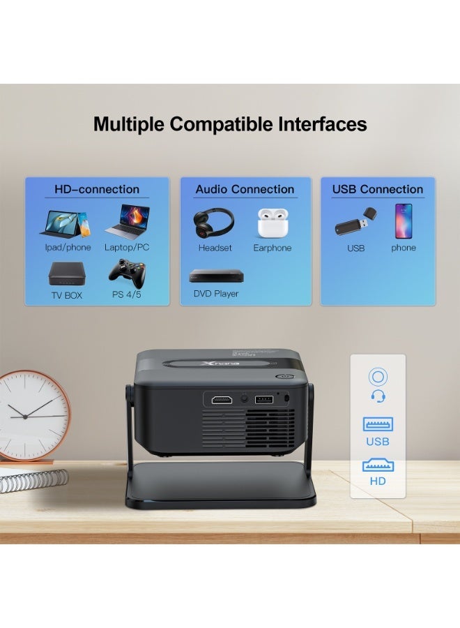 Xnano Mini Portable Projector Bedroom Wall Projector Home Ultra HD 720P Wireless Projection Dual Band WiFi 6 Outdoor Projector 4-Point Keystone Correction Compatible with Windows iOS Android Multiple Compatible Interfaces: HD, Audio, USB Connection - Image 3