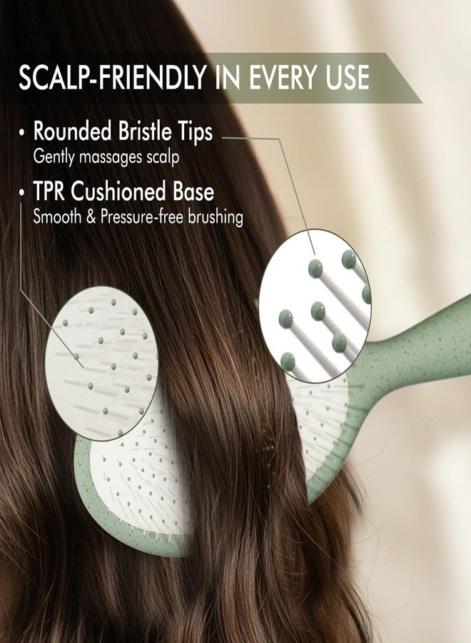 Ikonic Me Paddle Hair Brush IKM 3018 - Eco Concious with Wheat Straw & ABS Body, Ion Anti-Frizz Bristles, TPR Cushioned Base, Wet & Dry Detangling for Smooth Shine & Scalp Care - Jade Green - Image 3