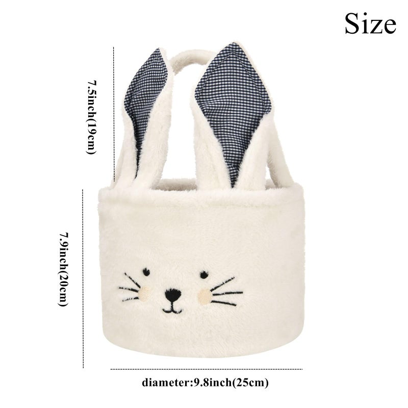 ONGLYP Easter Bunny Basket Plush White Tote Bag Cute Rabbit Design Personalized Easter Bucket for Kids Carrying Gift and Eggs - Image 4