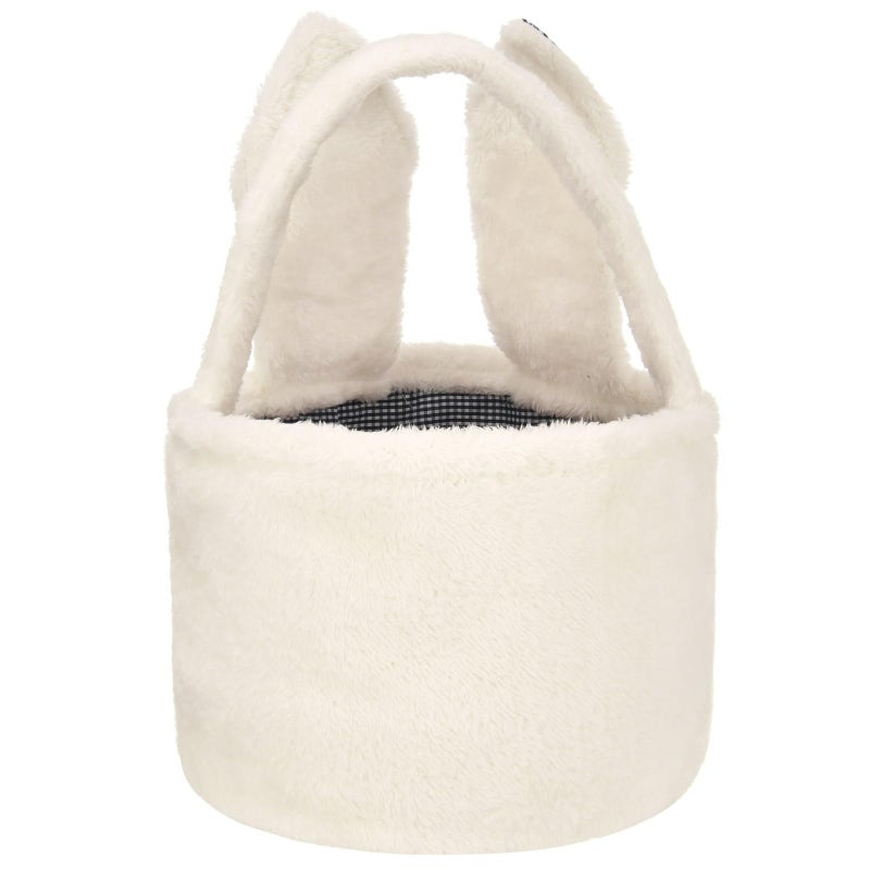 ONGLYP Easter Bunny Basket Plush White Tote Bag Cute Rabbit Design Personalized Easter Bucket for Kids Carrying Gift and Eggs - Image 3