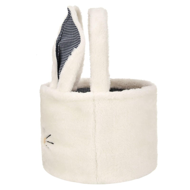 ONGLYP Easter Bunny Basket Plush White Tote Bag Cute Rabbit Design Personalized Easter Bucket for Kids Carrying Gift and Eggs - Image 2
