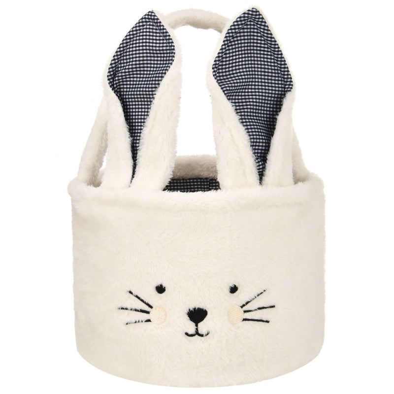 ONGLYP Easter Bunny Basket Plush White Tote Bag Cute Rabbit Design Personalized Easter Bucket for Kids Carrying Gift and Eggs - Image 1
