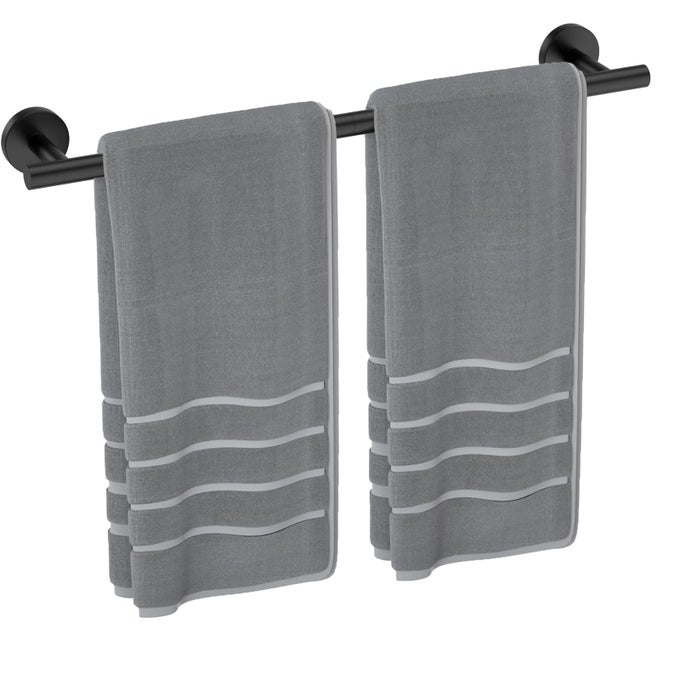 MATTE BLACK TOWEL BAR 24 INCH THICKEN TOWEL RACK FOR BATHROOM WALL SUS304 STAINLESS STEEL TOWEL ROD MODERN HOME DECOR TOTAL LENGTH 26INCH