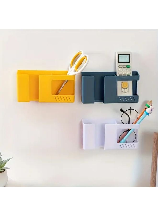 Yellow Plastic Wall Mounted Storage Rack Organizer for Home Office - Image 2