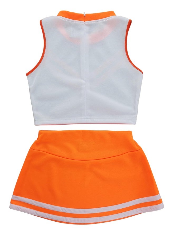Total 2550 Girls' Kids Children Dress Cheerleader Costume Uniform Cheerleading Outfit Halloween V-Stripes (Neon Orange/White, L / 8-10) - Image 2