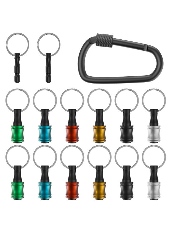 Katerk 1/4inch Hex Shank Aluminum Alloy Screwdriver Bits Holder Extension Bar Drill Screw Adapter Change Keychain Portable（15PC color with black carabiner） - Image 1