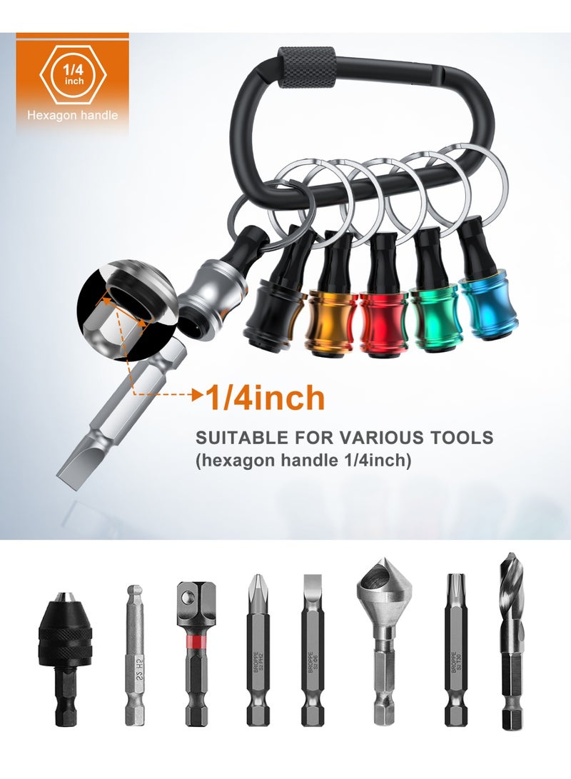 Katerk 1/4inch Hex Shank Aluminum Alloy Screwdriver Bits Holder Extension Bar Drill Screw Adapter Change Keychain Portable（15PC color with black carabiner） - Image 2