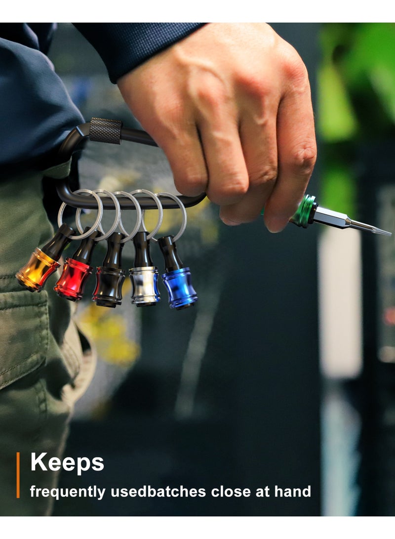 Katerk 1/4inch Hex Shank Aluminum Alloy Screwdriver Bits Holder Extension Bar Drill Screw Adapter Change Keychain Portable（15PC color with black carabiner） - Image 4
