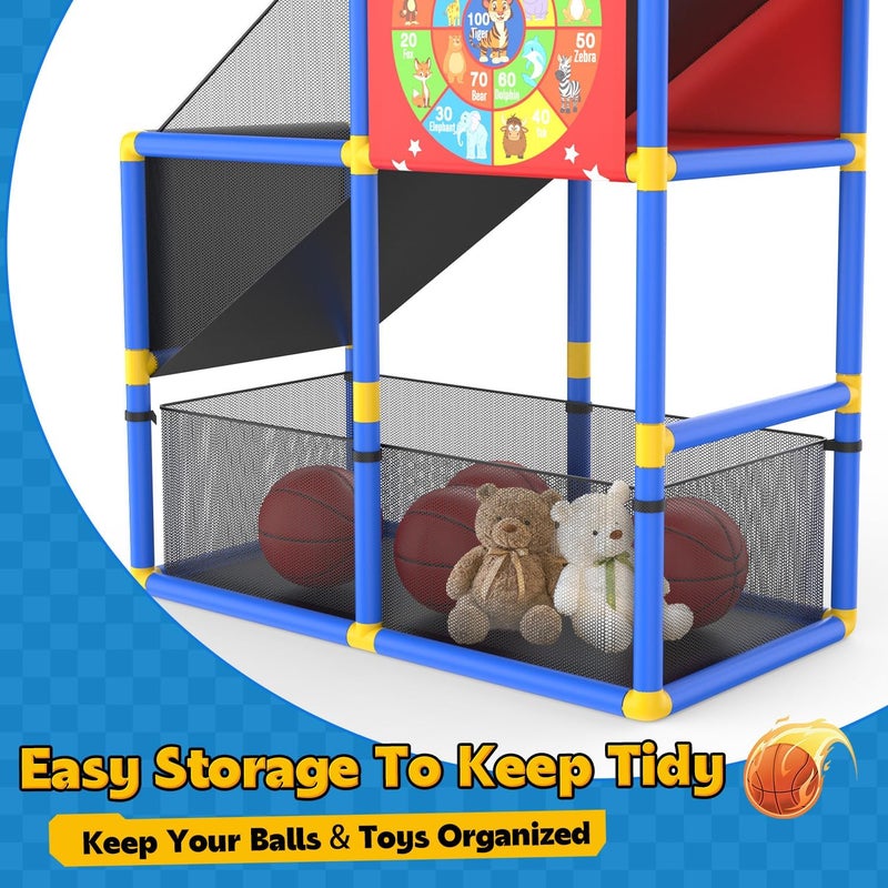 EagleStone 2-in-1 Kids Arcade Basketball Hoop with Dart Board,4 Balls Adjustable Height Basketball Toy Indoor Outdoor Carnival Games Gift for Boys Girls Toddlers Ages 3-12 Years Old,Pump Included - Image 3