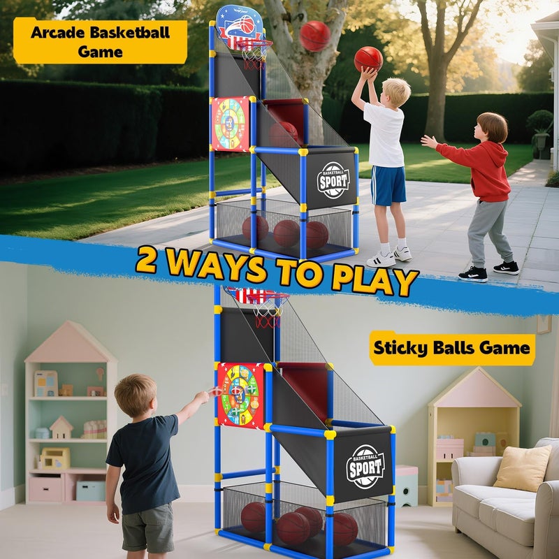 EagleStone 2-in-1 Kids Arcade Basketball Hoop with Dart Board,4 Balls Adjustable Height Basketball Toy Indoor Outdoor Carnival Games Gift for Boys Girls Toddlers Ages 3-12 Years Old,Pump Included - Image 2