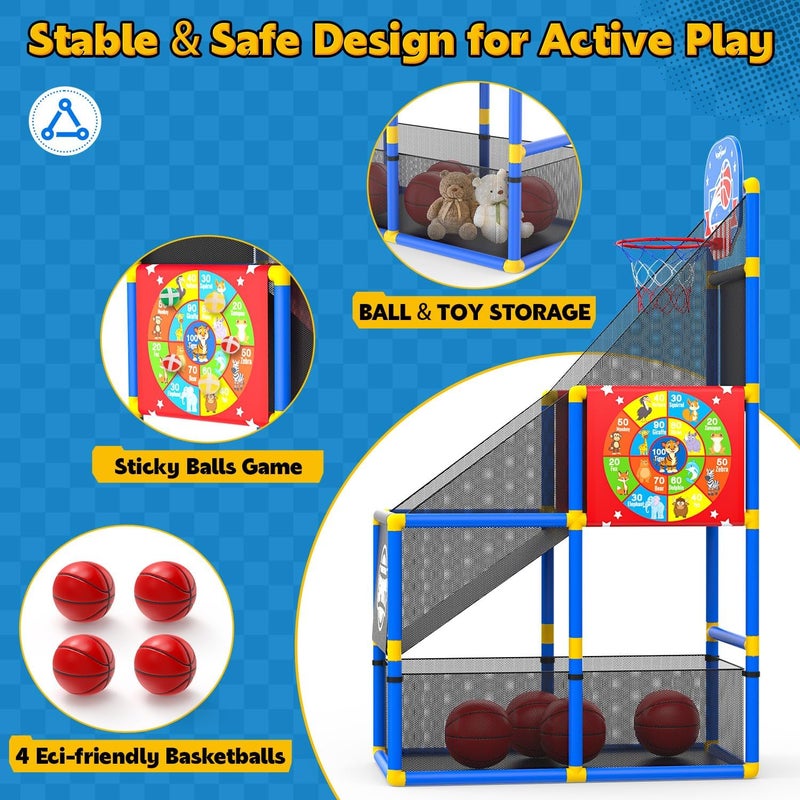 EagleStone 2-in-1 Kids Arcade Basketball Hoop with Dart Board,4 Balls Adjustable Height Basketball Toy Indoor Outdoor Carnival Games Gift for Boys Girls Toddlers Ages 3-12 Years Old,Pump Included - Image 4