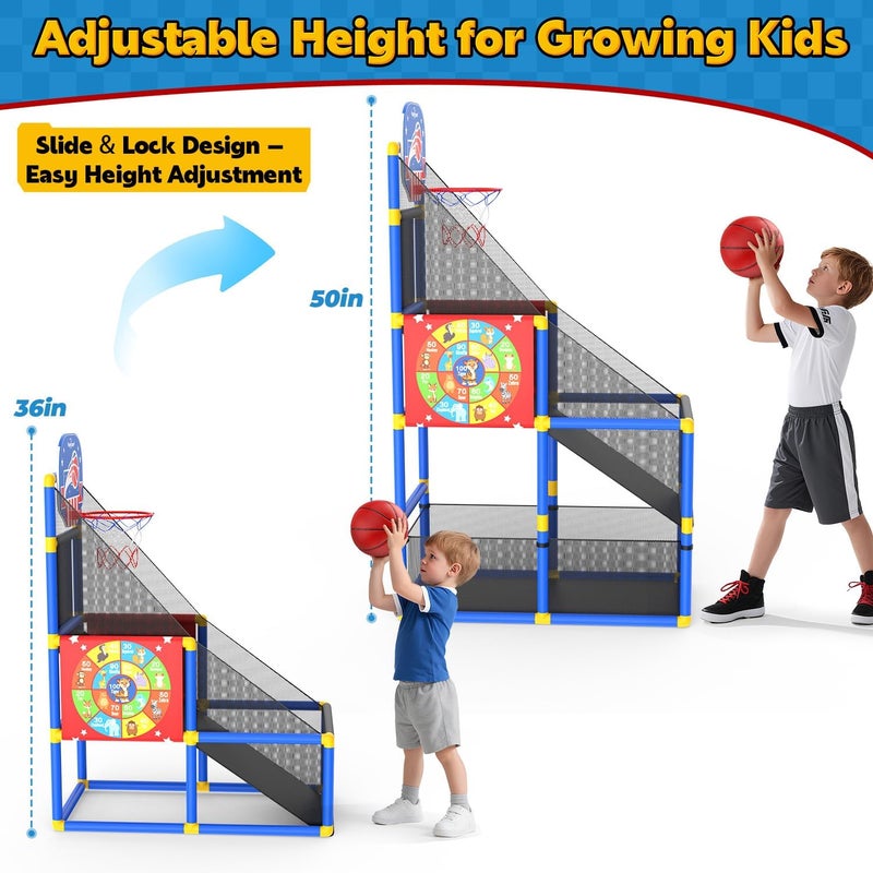 EagleStone 2-in-1 Kids Arcade Basketball Hoop with Dart Board,4 Balls Adjustable Height Basketball Toy Indoor Outdoor Carnival Games Gift for Boys Girls Toddlers Ages 3-12 Years Old,Pump Included - Image 5