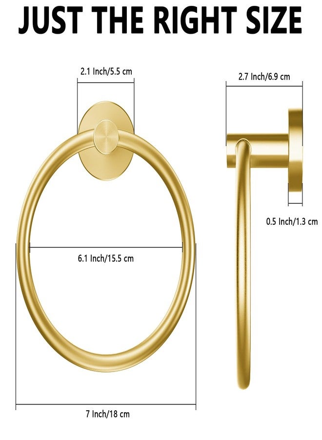 WOOPHEN Hand Towel Ring, Thicken Stainless Steel Bath Towel Holder Modern Round Towel Hanger Wall Mounted for Bathroom, Kitchen (Gold) - Image 2