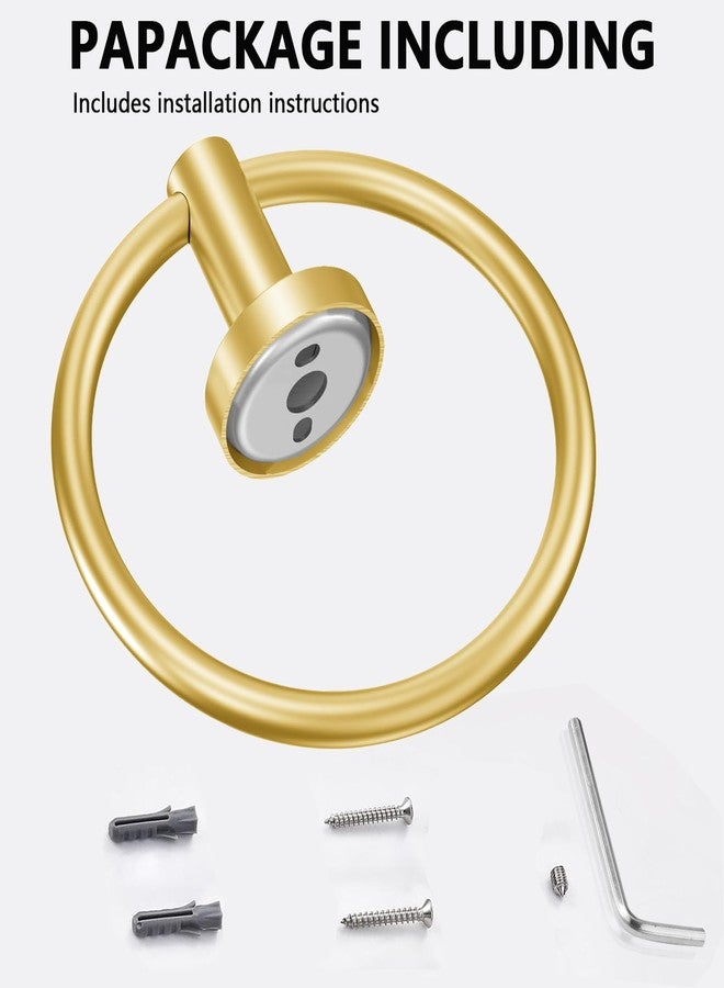 WOOPHEN Hand Towel Ring, Thicken Stainless Steel Bath Towel Holder Modern Round Towel Hanger Wall Mounted for Bathroom, Kitchen (Gold) - Image 3
