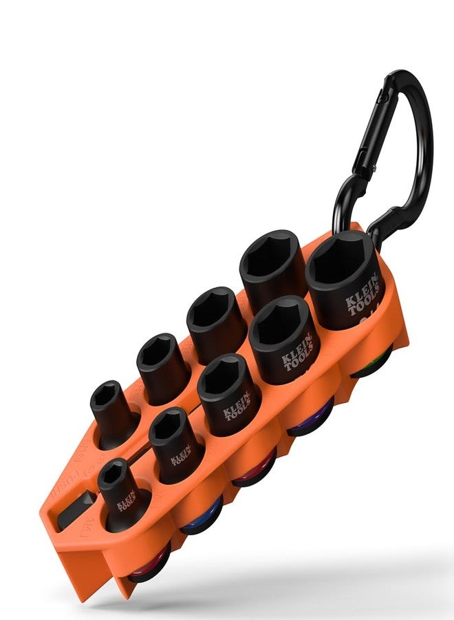 Klein Tools 33809 Grab-And-Go Impact Socket Set, SAE, 10-Piece Set with Sleeve, Carabiner, and 3/8-Inch Drive, Color-Coded 1/4, 5/16, 3/8, 7/16, 1/2, 9/16, 5/8, 11/16, and 3/4-Inch Sockets - Image 1