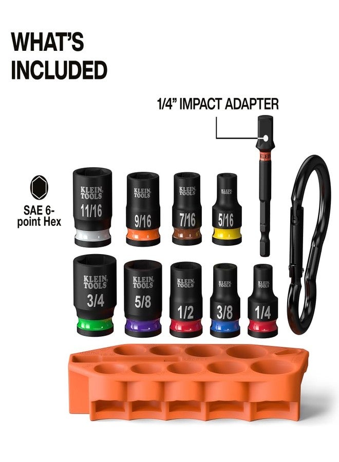 Klein Tools 33809 Grab-And-Go Impact Socket Set, SAE, 10-Piece Set with Sleeve, Carabiner, and 3/8-Inch Drive, Color-Coded 1/4, 5/16, 3/8, 7/16, 1/2, 9/16, 5/8, 11/16, and 3/4-Inch Sockets - Image 2