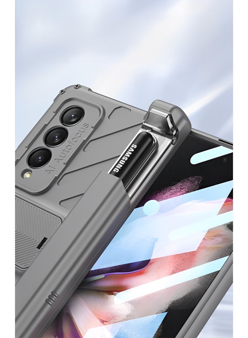 REOCLE Phone Case Phone Cover Magnetic Armor All-included Slide Pen Case with Back Screen Glass Hinge Holder Phone Cover for Samsung Galaxy Z Fold 5 - Image 2