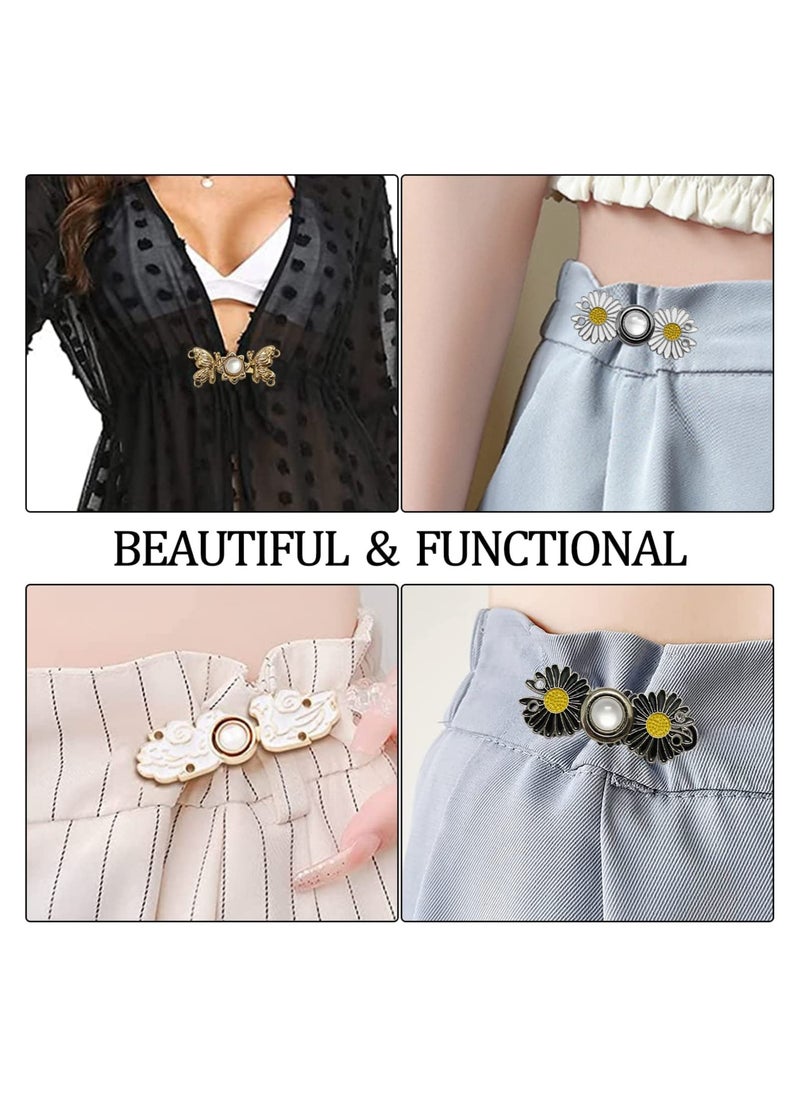 SYOSI 6PCS Buttons for Jeans Dress Loose Big, DIY Pants Clips for Waist Smaller Tightener, DIY Sewing Adjustable Waist Buckle Fashion Pearl Flower Adjuster Fastener Clasp Pins for Girls Women  - Image 2
