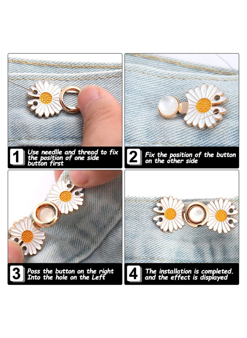 SYOSI 6PCS Buttons for Jeans Dress Loose Big, DIY Pants Clips for Waist Smaller Tightener, DIY Sewing Adjustable Waist Buckle Fashion Pearl Flower Adjuster Fastener Clasp Pins for Girls Women  - Image 5