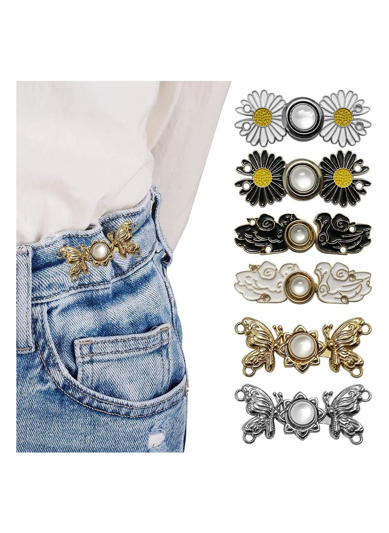 SYOSI 6PCS Buttons for Jeans Dress Loose Big, DIY Pants Clips for Waist Smaller Tightener, DIY Sewing Adjustable Waist Buckle Fashion Pearl Flower Adjuster Fastener Clasp Pins for Girls Women  - Image 1