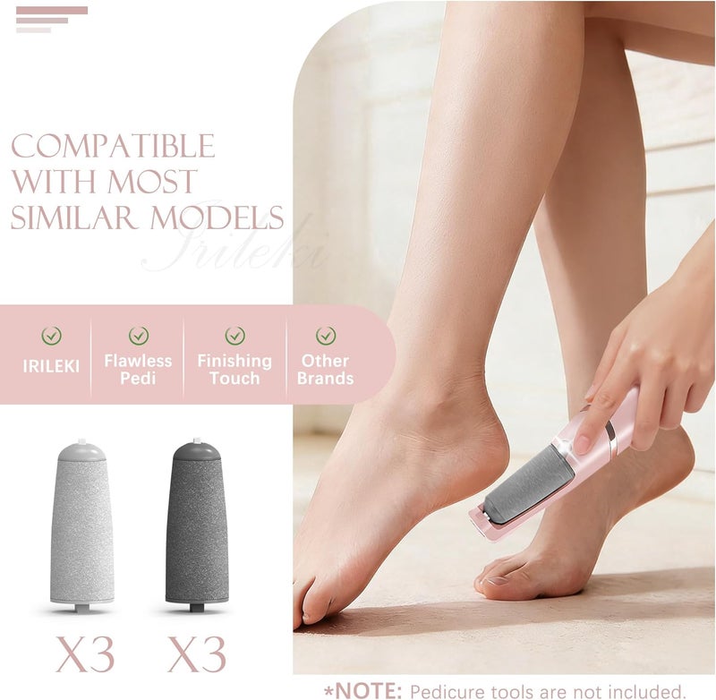 IRILEKI 6 قطع رؤوس بديلة للباديكير لجهاز Flawless Pedi، مبرد القدم الكهربائي، رأس أسطوانة بديل لإزالة الكالو الكهربائي يتناسب مع Finishing Touch Flawless Pedi (لا تشمل أدوات الباديكير) - Image 3