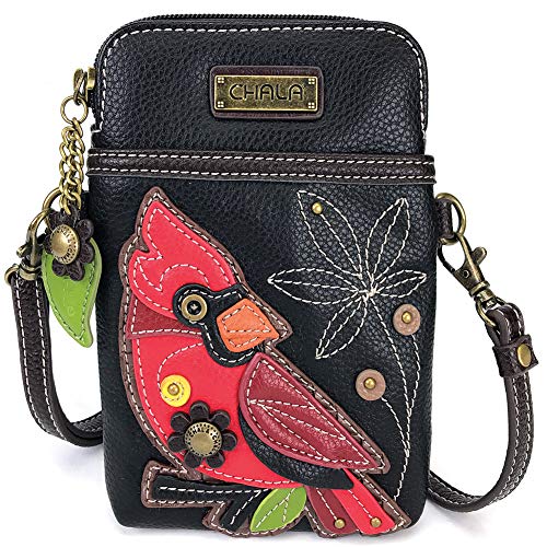 CHALA Bird Collection Cell Phone Crossbody Purse-Women PU Leather/Canvas Multicolor Handbag with Adjustable Strap - Cardinal - black - Image 1