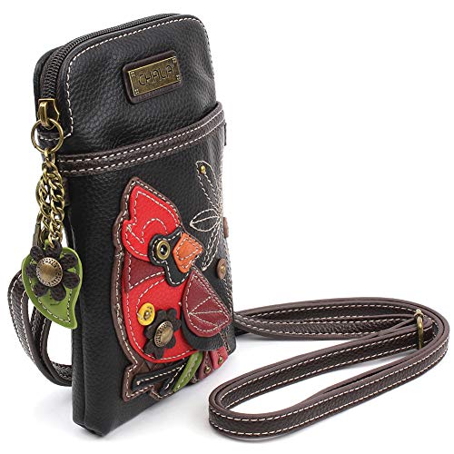 CHALA Bird Collection Cell Phone Crossbody Purse-Women PU Leather/Canvas Multicolor Handbag with Adjustable Strap - Cardinal - black - Image 2