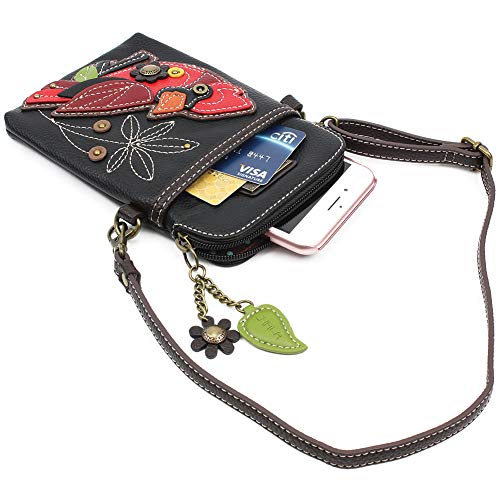 CHALA Bird Collection Cell Phone Crossbody Purse-Women PU Leather/Canvas Multicolor Handbag with Adjustable Strap - Cardinal - black - Image 3