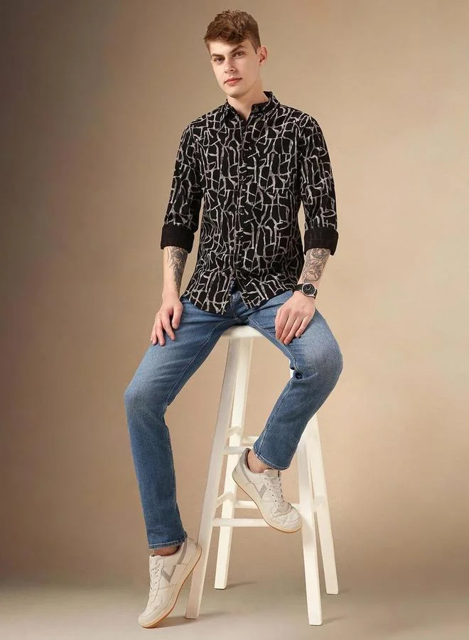 Dennis Lingo Dennis Lingo Abstract Printed Cotton Casual Shirt