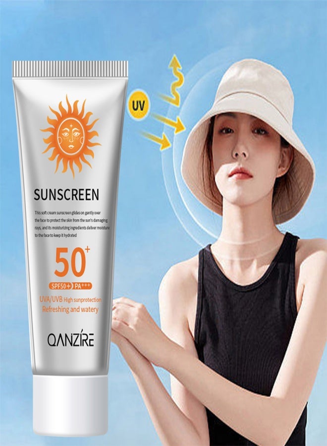 QANZIRE 50g SPF 50 PA+++ Vitamin C Brightening Sunscreen, Broad Spectrum UVA/UVB Protection, Moisturizing and Sweat-Proof, Suitable for Dry/Oily Skin Types, Non-Greasy Waterproof Formula - Image 3