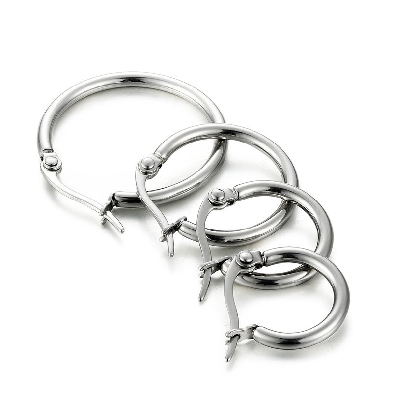 ORAZIO 4 Pairs Stainless Steel Hoop Earrings Set Cute Huggie Earrings for Women,Silver-Tone,10MM-20MM - Image 2