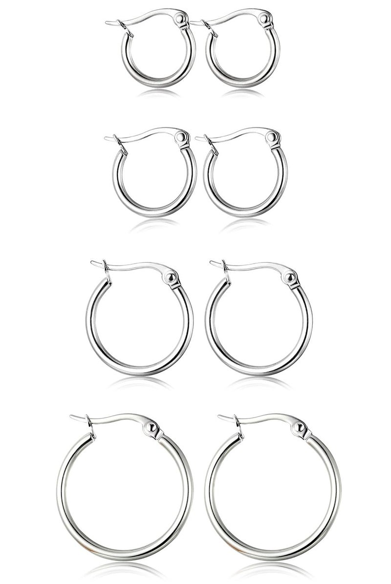 ORAZIO 4 Pairs Stainless Steel Hoop Earrings Set Cute Huggie Earrings for Women,Silver-Tone,10MM-20MM - Image 1