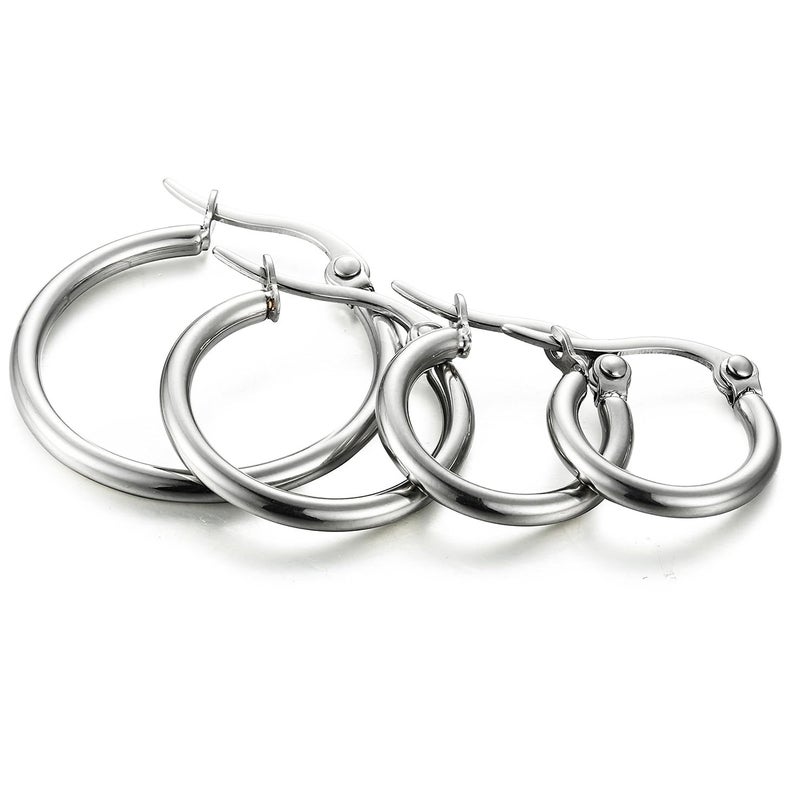 ORAZIO 4 Pairs Stainless Steel Hoop Earrings Set Cute Huggie Earrings for Women,Silver-Tone,10MM-20MM - Image 3