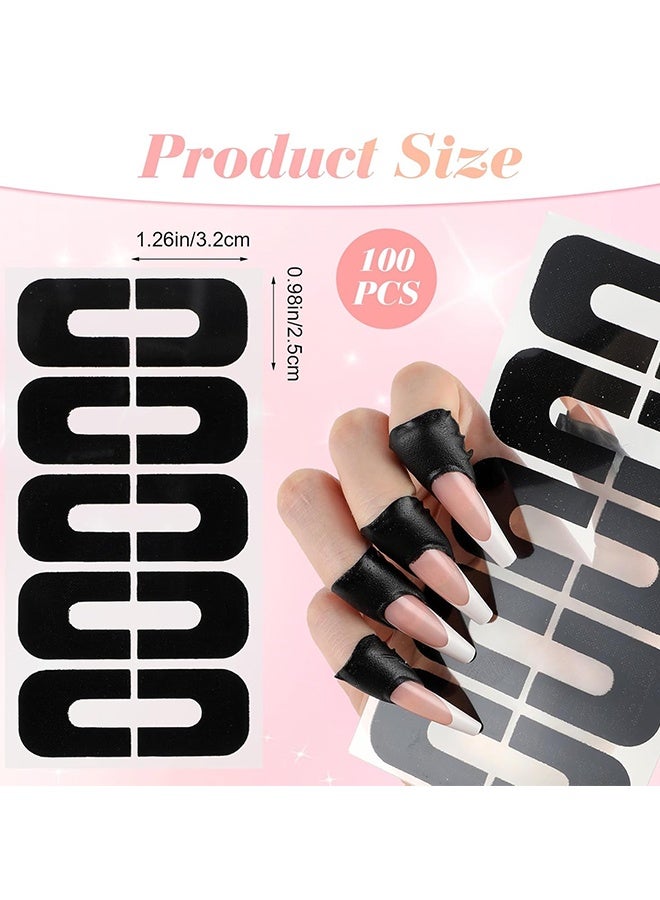 Wffo 10 Sheets - (100Pcs）Nail Polish Protector - Gel Nail Sticker - Peel Off Barrier - UV Finger Protection - Skin Cuticle Protector Tape - U-Shaped French Tip Nail Art Accessories DIY - Black - Image 2