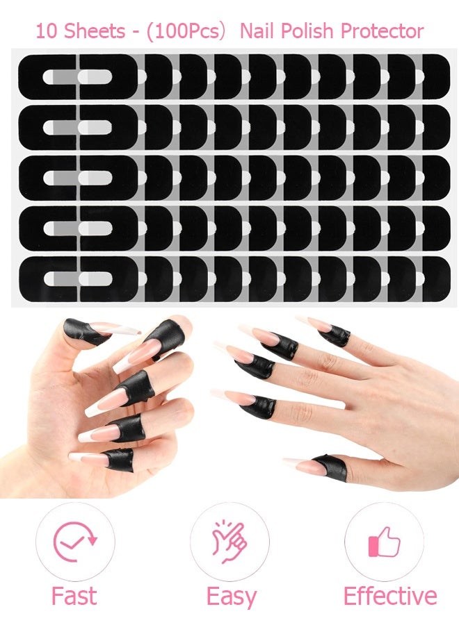 Wffo 10 Sheets - (100Pcs）Nail Polish Protector - Gel Nail Sticker - Peel Off Barrier - UV Finger Protection - Skin Cuticle Protector Tape - U-Shaped French Tip Nail Art Accessories DIY - Black - Image 1