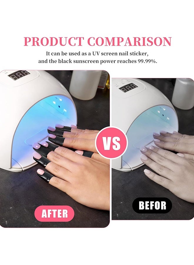 Wffo 10 Sheets - (100Pcs）Nail Polish Protector - Gel Nail Sticker - Peel Off Barrier - UV Finger Protection - Skin Cuticle Protector Tape - U-Shaped French Tip Nail Art Accessories DIY - Black - Image 3