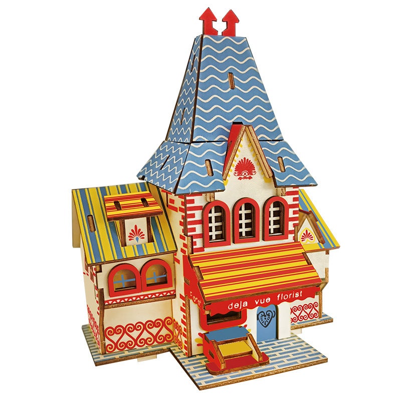 Wooden 3D 3D Puzzle Assembled Building Model Youth Diy Style Cottage Educational Toy Small Western House - Image 5