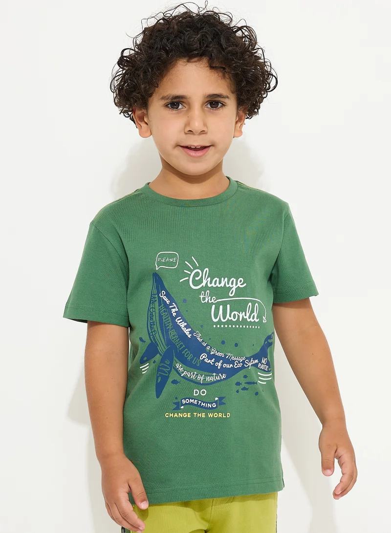 victor and jane Boys' Summer Outfit Set: 2-Piece T-Shirts & Shorts - Green & Dark Green (2-8 Years)