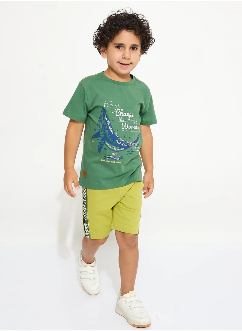 victor and jane Boys' Summer Outfit Set: 2-Piece T-Shirts & Shorts - Green & Dark Green (2-8 Years)