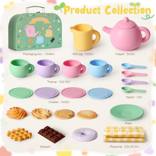 Golray Silicone Tea Sets for Toddlers 35 22pcs Washable Tea Party Set with Storage Box Picnic Cloth Pretend Play Kitchen Accessories Birthday Gifts Girls Toys for Kids 3 4 5 6 Years Old - Image 5