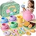 Golray Silicone Tea Sets for Toddlers 35 22pcs Washable Tea Party Set with Storage Box Picnic Cloth Pretend Play Kitchen Accessories Birthday Gifts Girls Toys for Kids 3 4 5 6 Years Old - Image 2