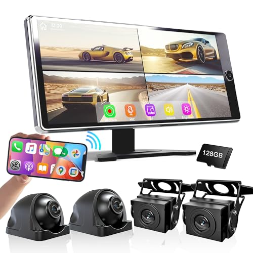 ASLONG 10.36" Wireless CarPlay Screen for Car & 4K 4CH Dash Cam with Android Auto, Portable HD Touchscreen Car Stereo with 1080P Backup Camera, GPS Navigation Mirror Link for Semi Trailer Truck - Image 1